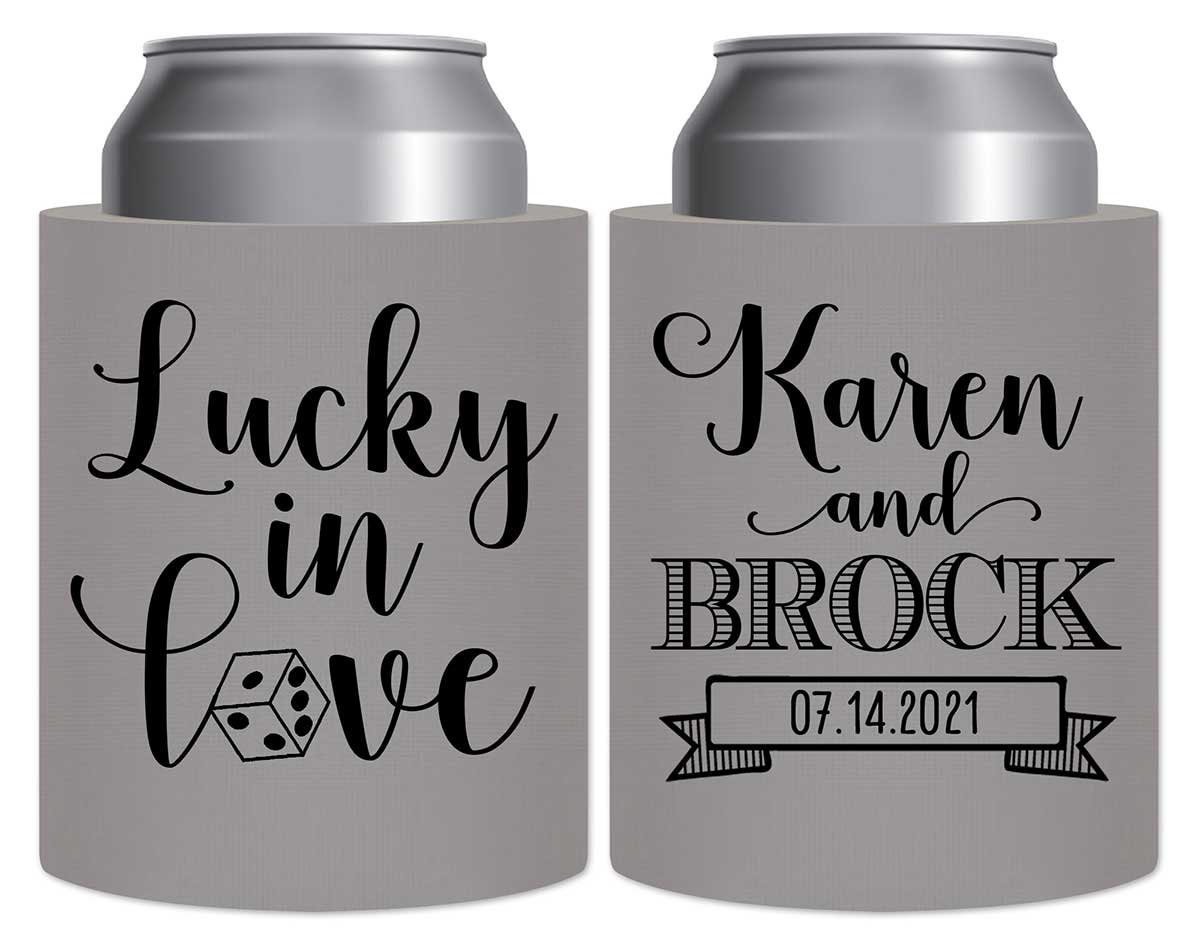 Lucky In Love 3A Casino Wedding Thick Foam Can Koozies Las Vegas Wedding Gifts for Guests