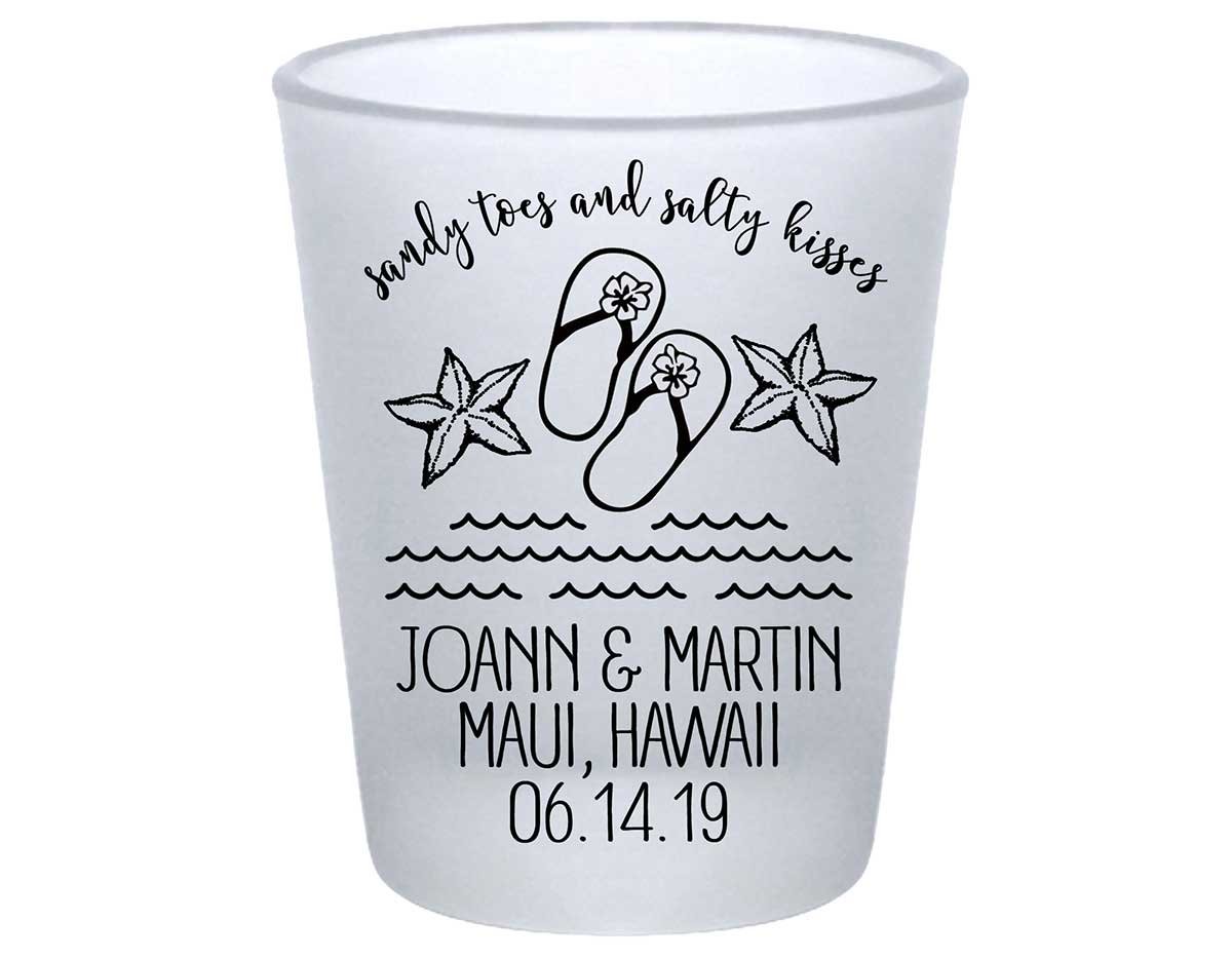 Sandy Toes & Salty Kisses 2A Standard 1.75oz Frosted Shot Glasses Beach Wedding Gifts for Guests