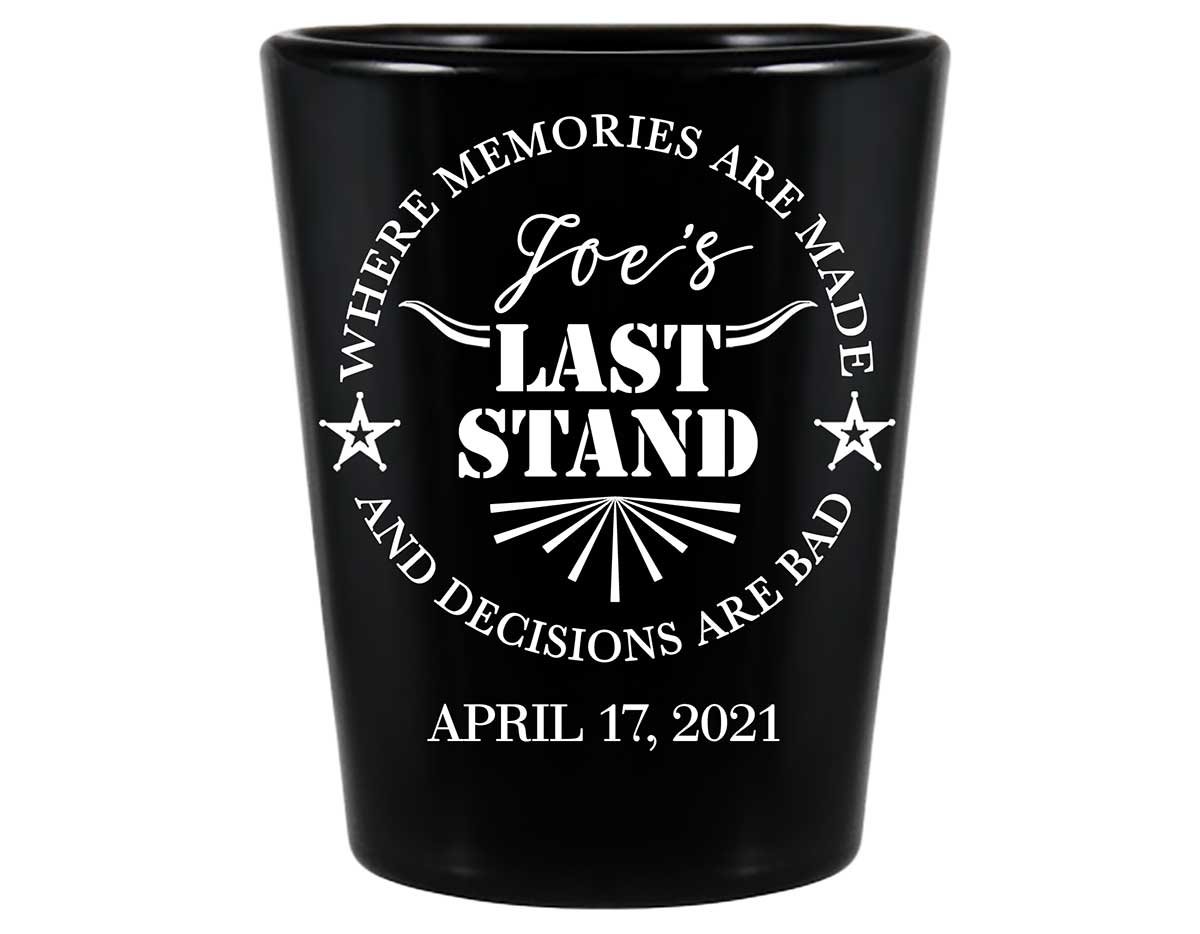 The Last Stand 1B Memories & Bad Decisions Standard 1.5oz Black Shot Glasses Funny Bachelor Party Gifts for Guests