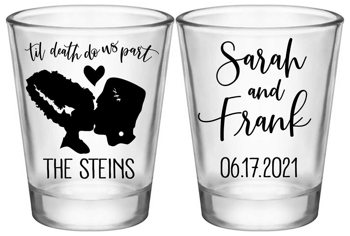 Til Death Do Us Part 2A2 Frankenstein Standard 1.75oz Clear Shot Glasses Halloween Wedding Gifts for Guests