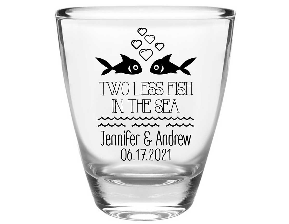 Two Less Fish In The Fish 2A Clear 1oz Round Barrel Shot Glasses Nautical Wedding Gifts for Guests